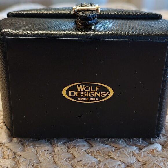 Wolf Designs Black Pebbled Leather Mini Travel Jewelry Box Case - Picture 3 of 8